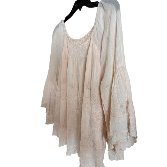 Soft Surroundings Blush Pink Floral Embroidered Peasant Blouse Top Size Large - Picture 4 of 6